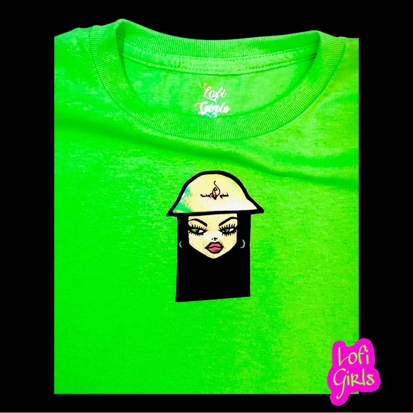 Lofi Girls BFF Y2K Cyber Green Holographic Premium Vinyl Custom Design Shirt - Picture 4 of 5
